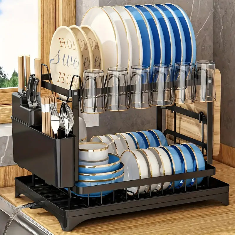 2-Tier Dish Rack – Carbon Steel, No Assembly Required