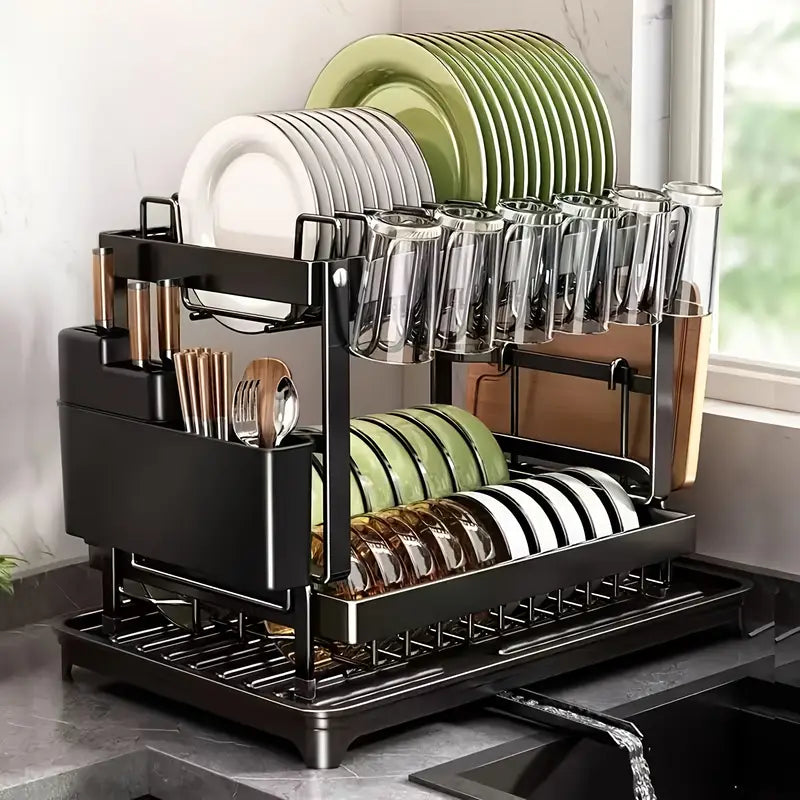 2-Tier Dish Rack – Carbon Steel, No Assembly Required
