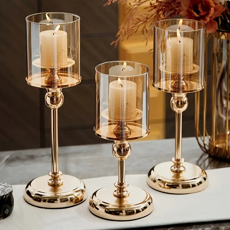 Aurora Gold Candle Holder Trio