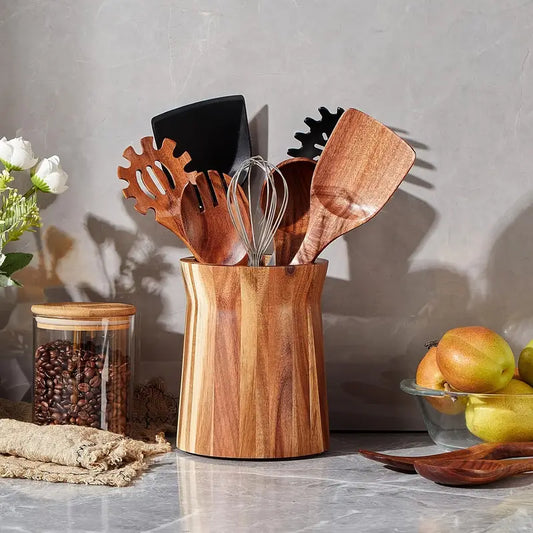 360° Rotating Acacia Wood Utensil Holder